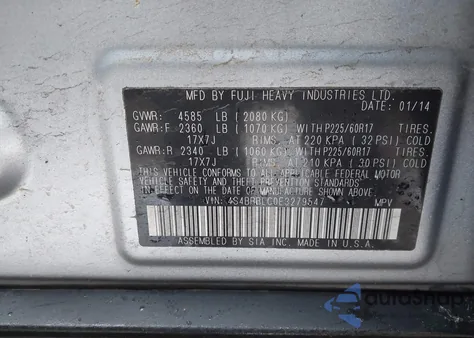 2014 Subaru Outback 2.5I Limited z USA, uszkodzony, nr VIN 4S4BRBLC0E3279547